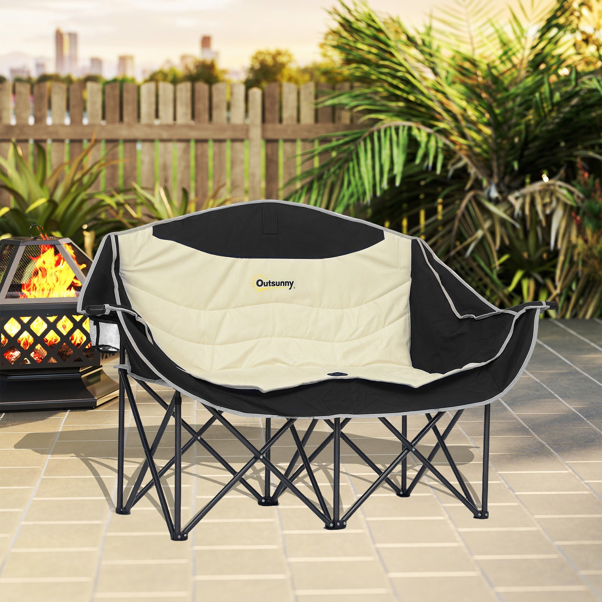 Outsunny Double Camping Chair for Adults, Oversized Heavy Duty Padded Folding Chair with Armrests, Cup Holders and Carry Bag for Outdoor Camping Hiking Picnic Fishing, 250kg Capacity, Khaki