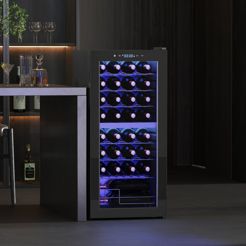 HOMCOM 32 Bottle Dual Zone 5-18\'e2\'84\'83 Wine Fridge - Black
