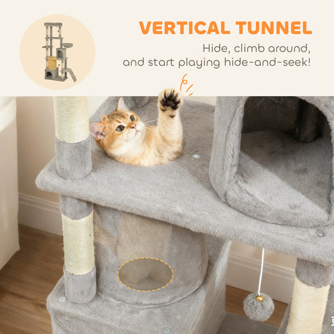 PawHut 170 cm Large Cat Tree, Cat Tower with 7 Scratching Posts, 2 Condos, Hammock,  Light Grey