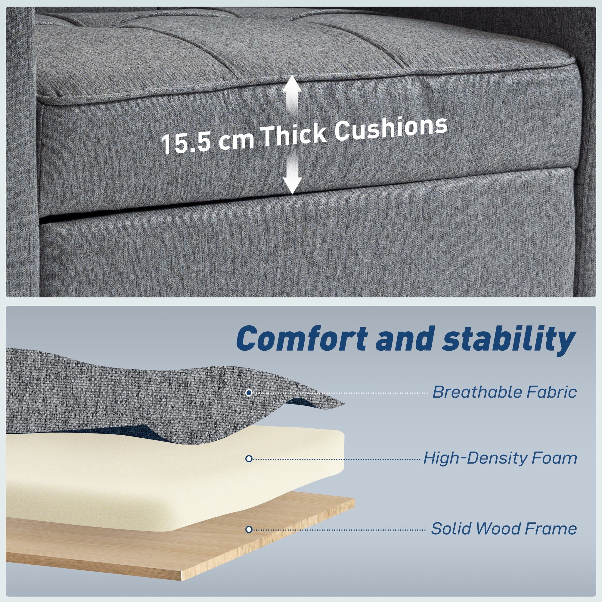HOMCOM 3-in-1 Single Sofa Bed, Convertible Sleeper Chair Bed - Dark Grey