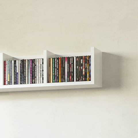 HOMCOM Wall Mount 84 CD / 56 DVD/Blu-ray/ Media Storage Rack 4 Cubes, Wooden Shelf Organiser Unit Bookcase Display, Set of 2, White