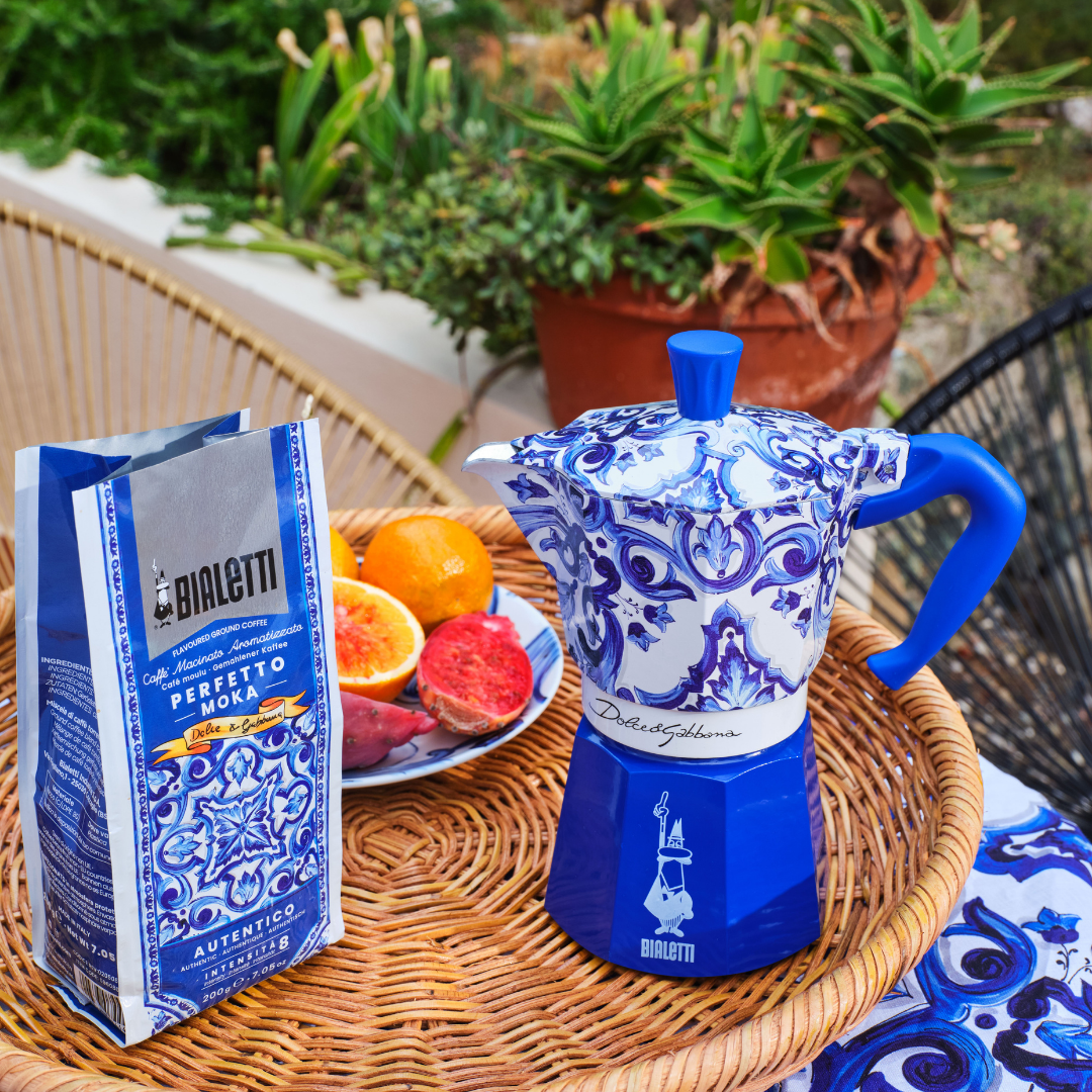 Bialetti X Dolce&Gabbana Blue Mediterranean Gift Set (3 cup Moka and Stirrer set)
