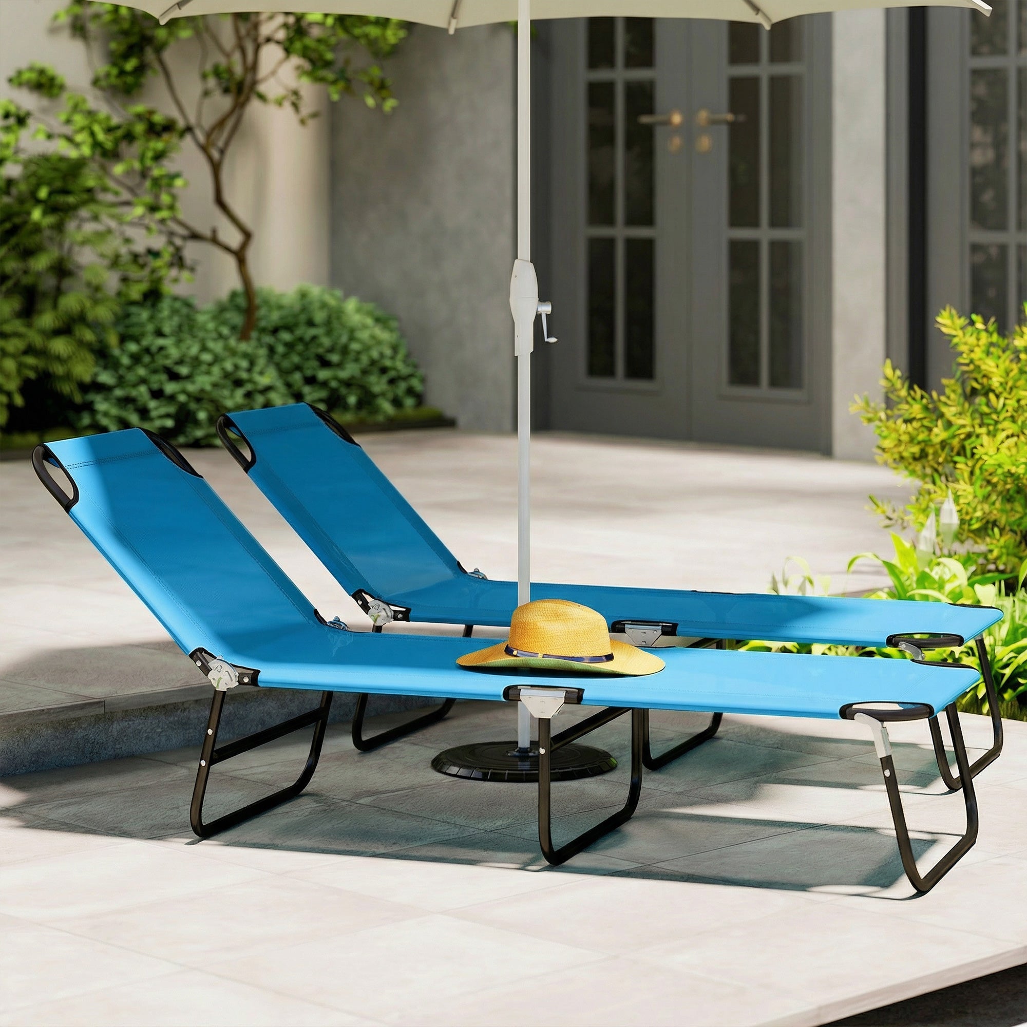 Outsunny Garden Sun Lounger, with Five-Position Back - Sky Blue