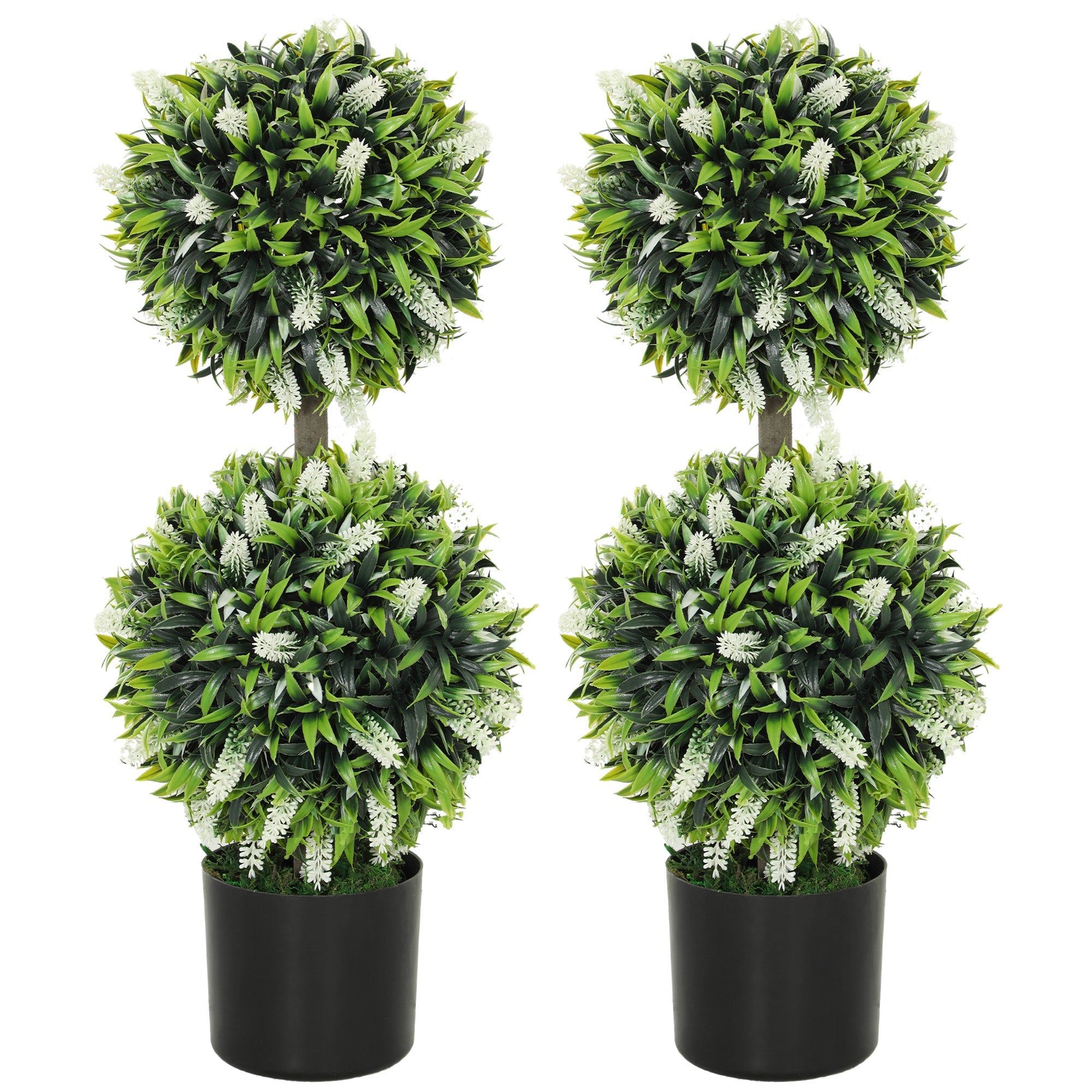 HOMCOM Set of 2 Potted Artificial Plants with Lavender Flowers
