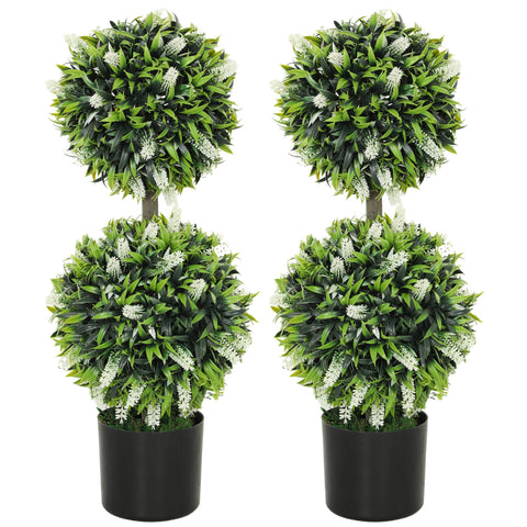 HOMCOM Set of 2 Potted Artificial Plants with Lavender Flowers