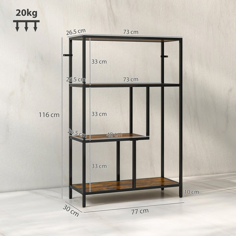 HOMCOM 4-Tier Bookshelf with Open Shelves - Rustic Brown