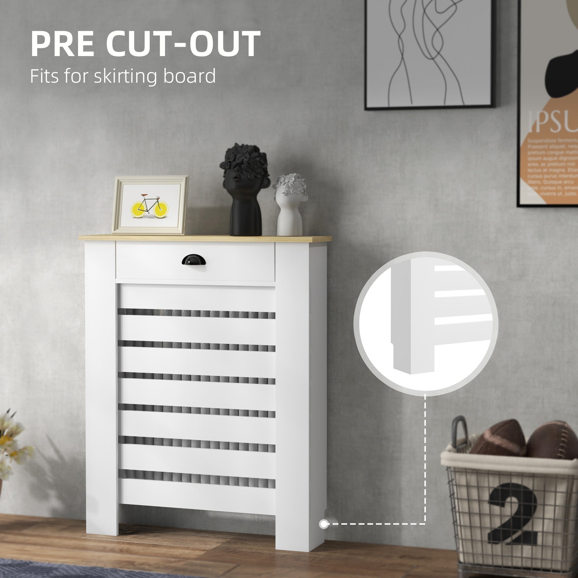 HOMCOM 95.5H x 78Wcm Radiator Cover, with Drawer - White