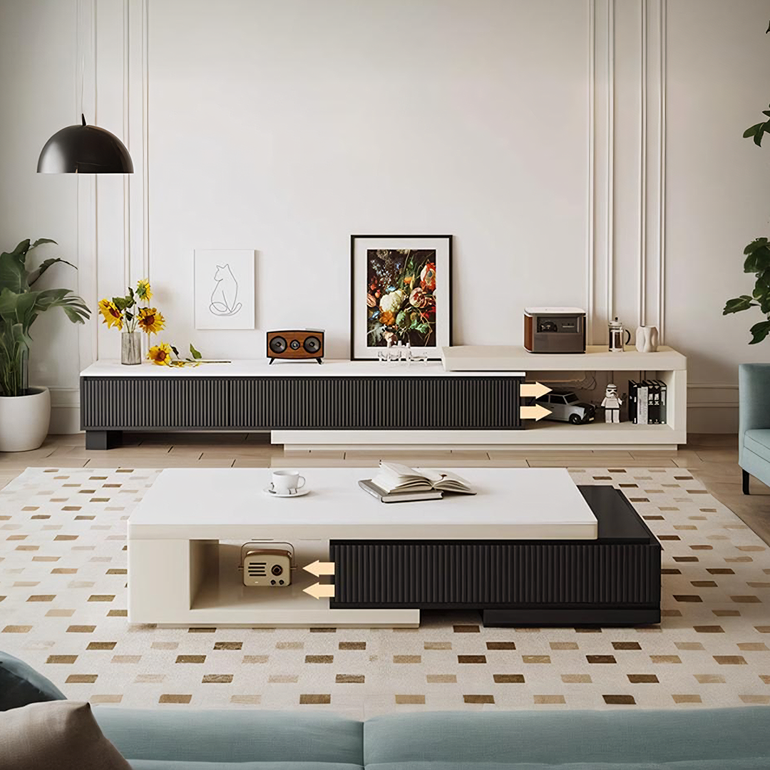 Bonnie TV Stand Set With Coffee Table, Black & White