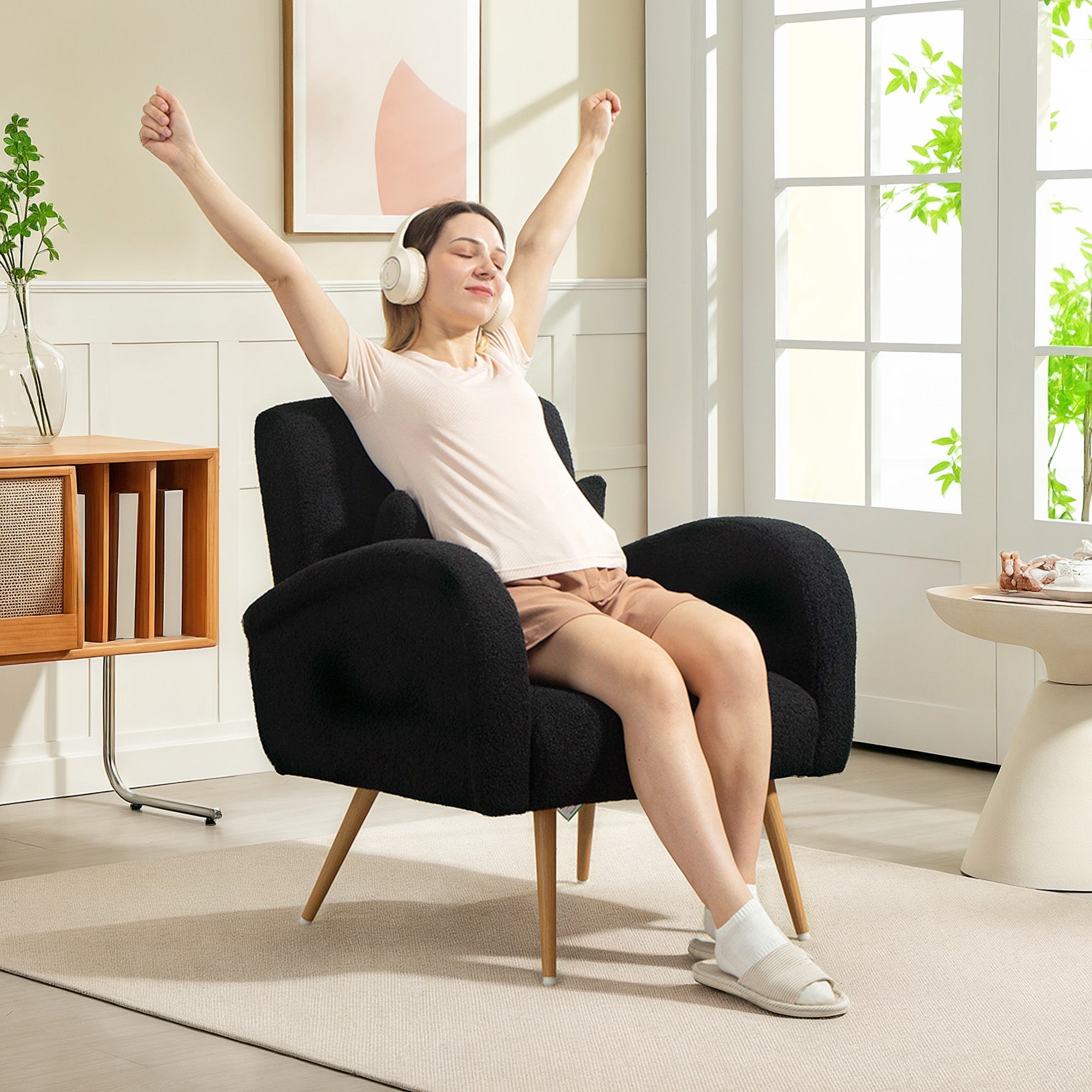 HOMCOM Teddy Fleece Accent Chair - Black