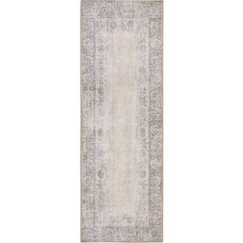 Eco-Washable Grey Rug Bordered Design