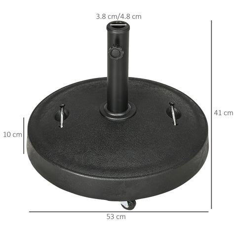 Outsunny 23.5kg Resin Garden Parasol Base with Wheels and Retractable Handles, Round Outdoor Market Umbrella Stand Weight for Poles of \'ce\'a638mm to \'ce\'a648mm, Black