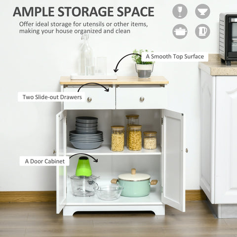 HOMCOM Kitchen Floor Cabinet Side Storage Cupboard Multi-use Sideboard Table with Solid Wood Top, Adjustable Shelf,Drawer for Dining Room, Living Room,Hallway