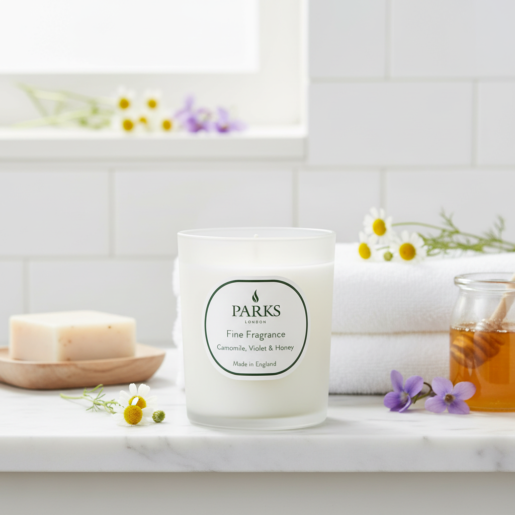 FINE FRAGRANCE 180G CANDLE CAMOMILE, VOILET & HONEY