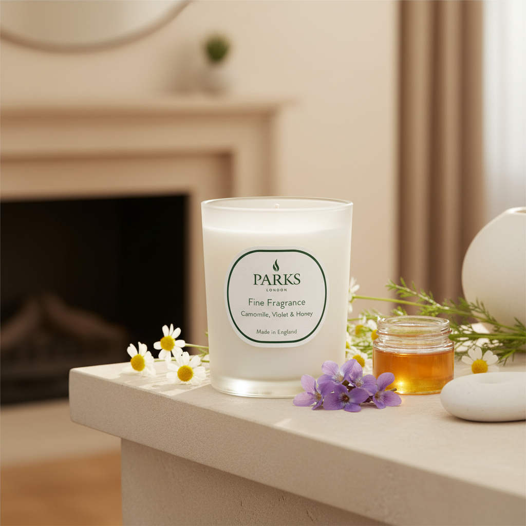 FINE FRAGRANCE 180G CANDLE CAMOMILE, VOILET & HONEY