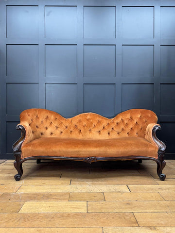 Victorian Rosewood Sofa 3 Seater Button Back Couch Lounge Seating Settee