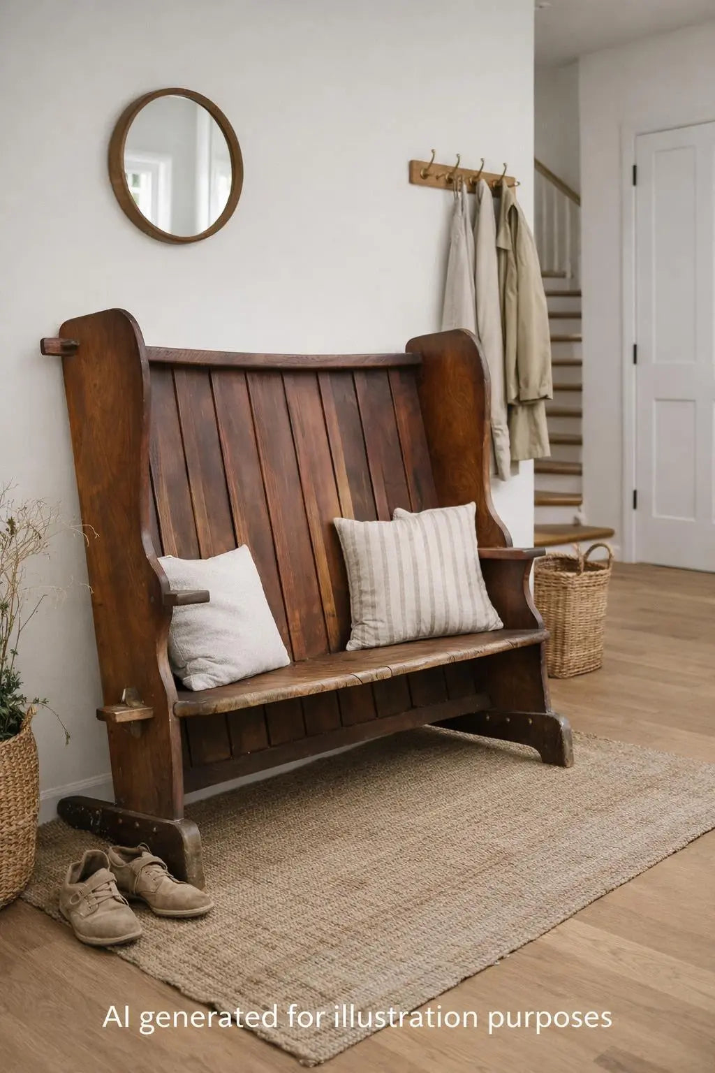 Arts & Crafts Elm Settle Bench Hall Seat Pew Antique Furniture 144cm