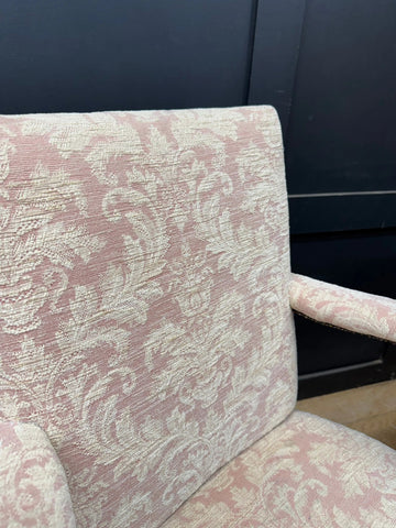 Pair Antique Pink Upholstered Bedroom Armchairs Chairs Mahogany Salon Seats