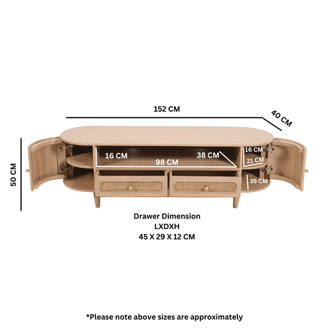 Chester Cane And Wood 2 Drawers TV Cabinet