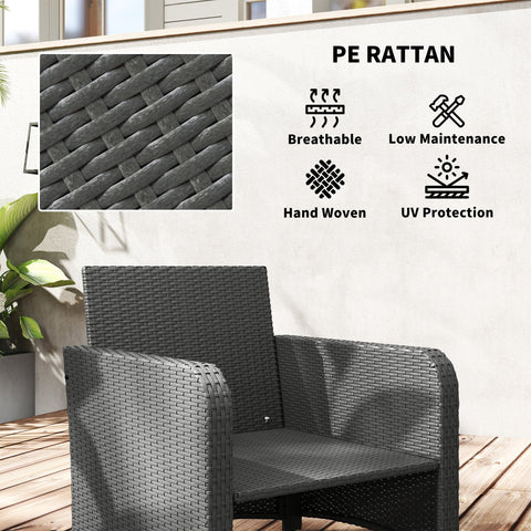 Outsunny Five Piece Rattan Garden Furniture Set with 2-Tier Coffee Table and Ottomans  - Cream White