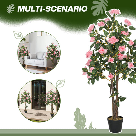 HOMCOM Set of 2 Decorative Artificial Plants Rose Trees in Pot, Pink