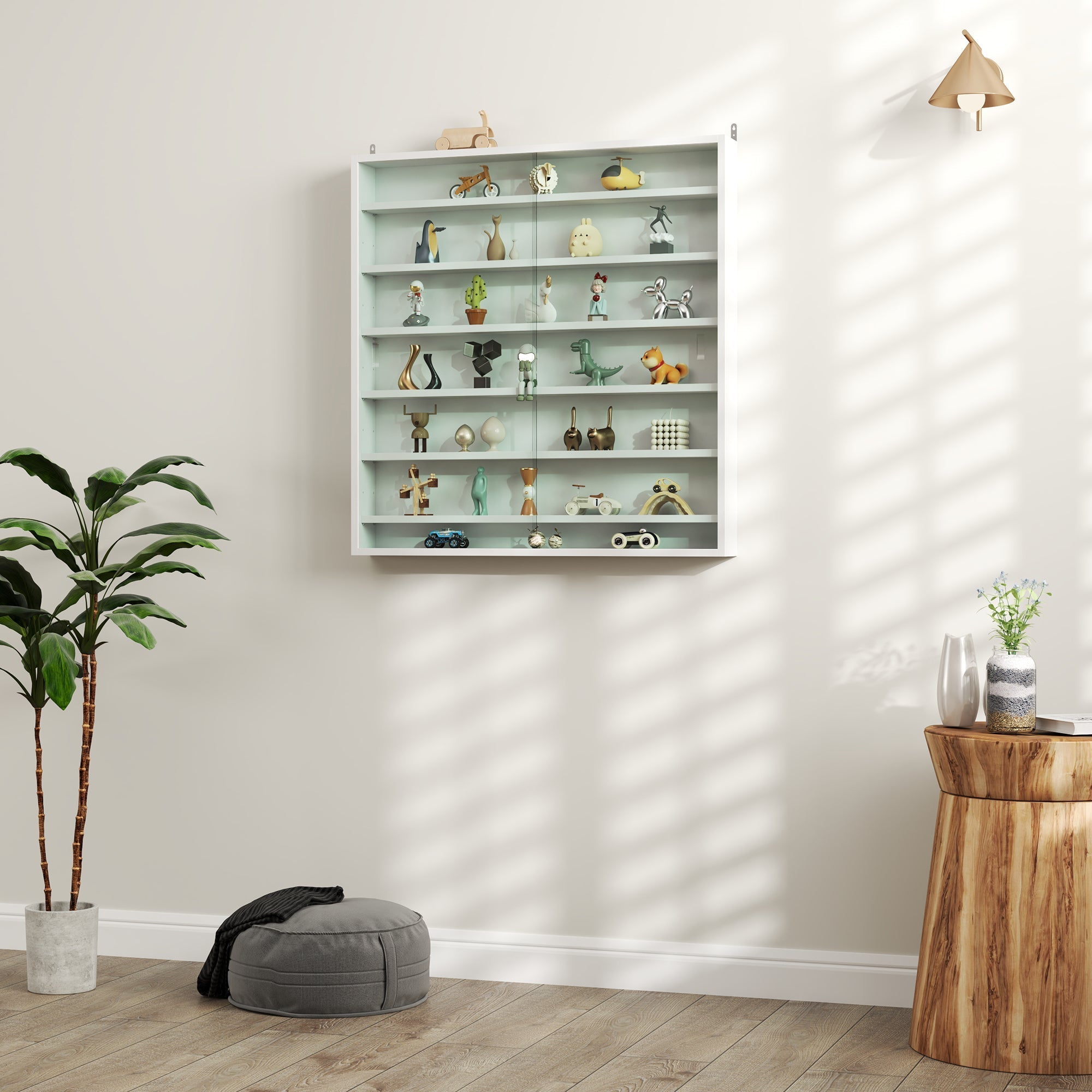 HOMCOM Six Shelf Display Cabinet, with Glass Doors - White