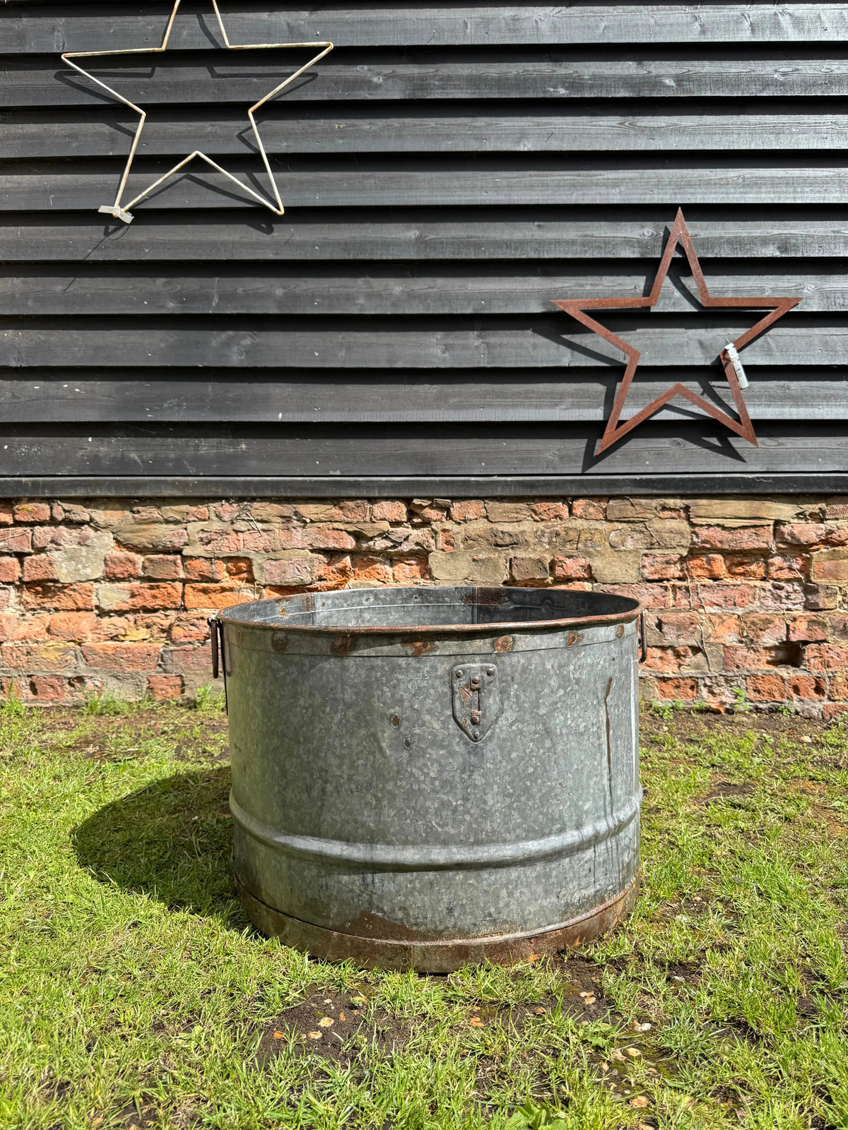 Vintage Galvanised Metal Round Garden Planter Tub Rustic Outdoor Pot