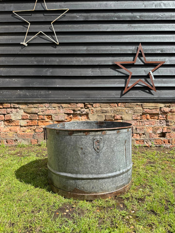 Vintage Galvanised Metal Round Garden Planter Tub Rustic Outdoor Pot