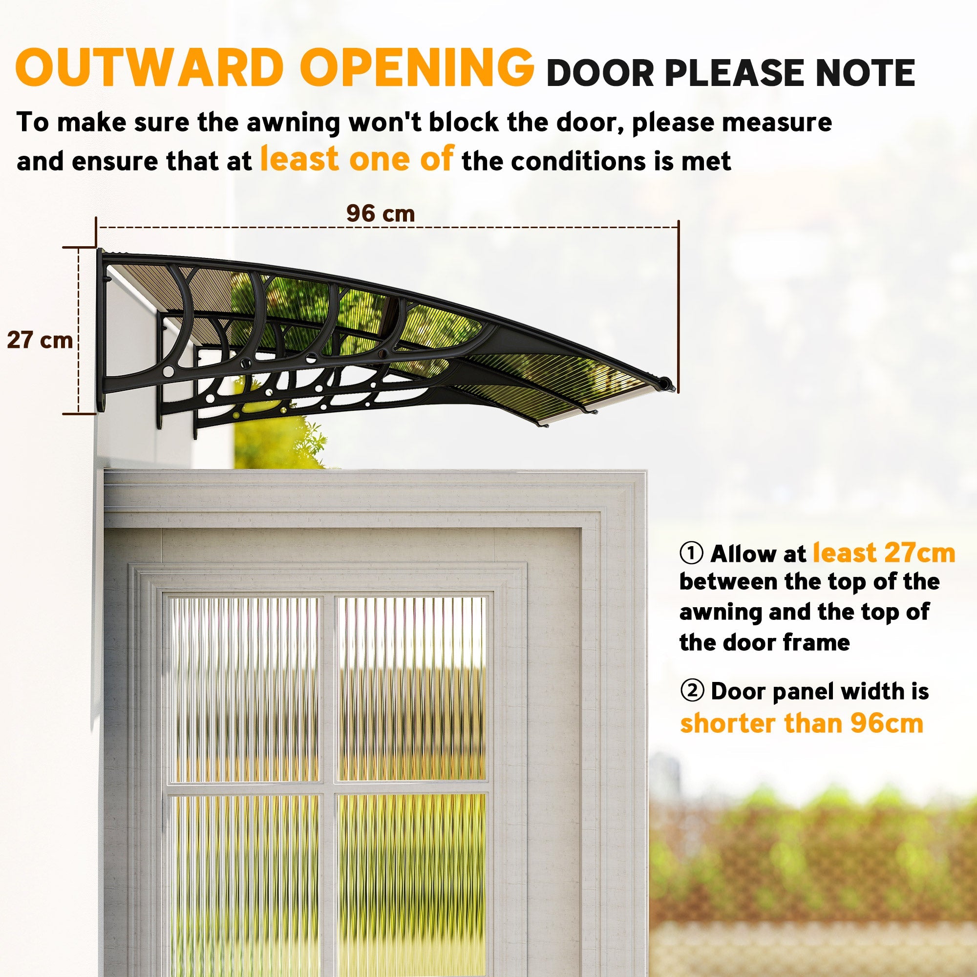 Outsunny Front Door Canopy, Outdoor Awning, Rain Shelter, 200 x 96cm, Brown