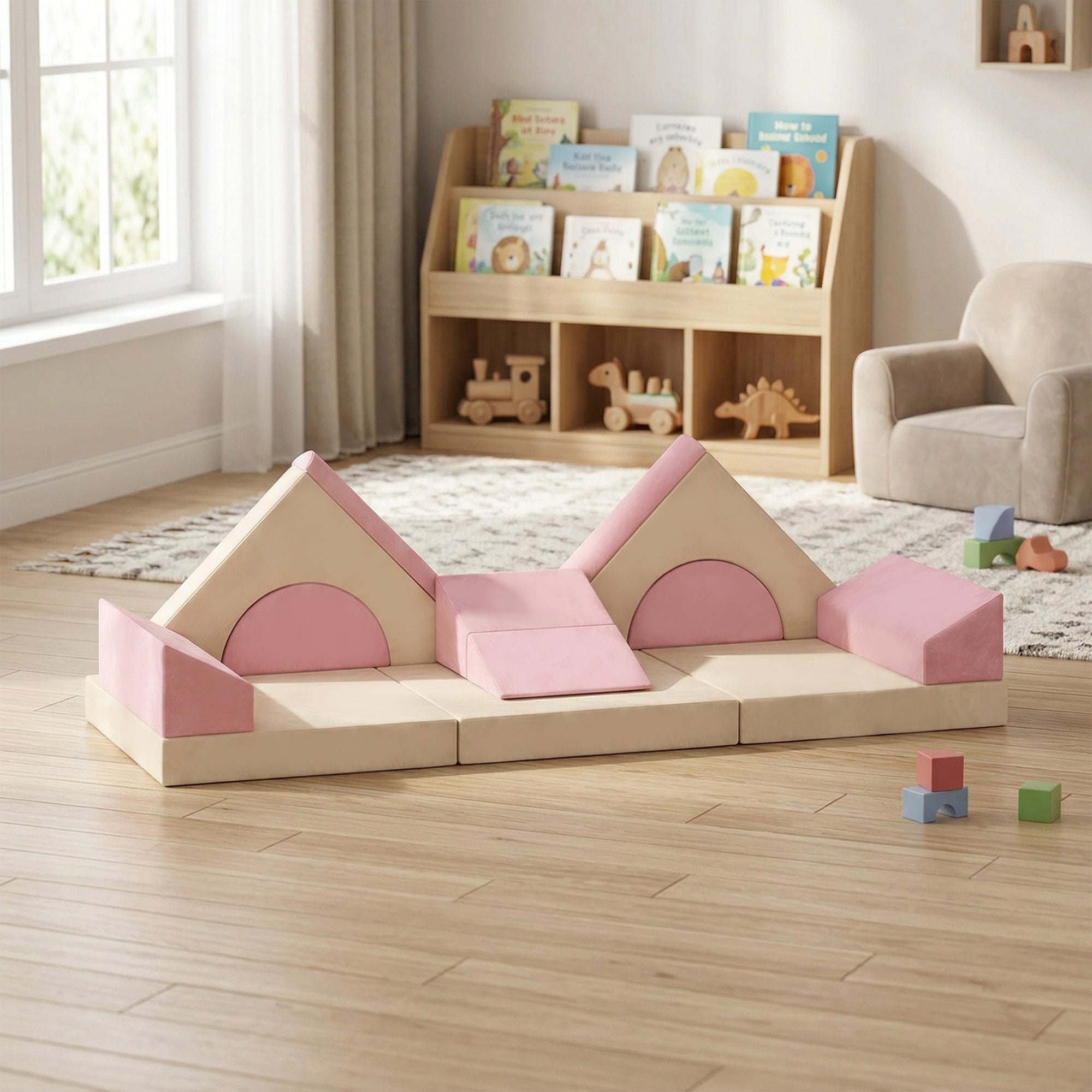 AIYAPLAY Kids Play Sofa, 12 Pieces Foam Modular Soft Play Set for Playroom, Children Convertible Sofa for Boys and Girls, Pink