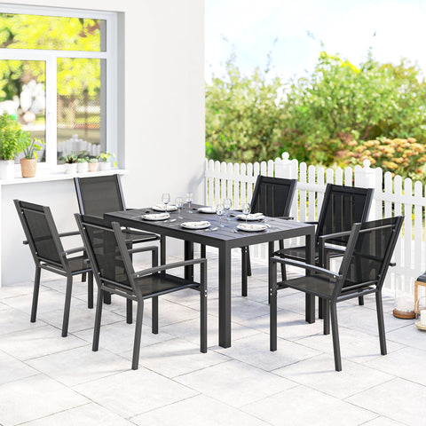 Outsunny Seven-Piece Garden Dining Set, with Plastic Wood-Top Table - Black