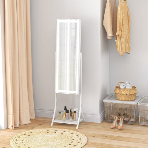HOMCOM Free Standing Dressing Mirror with LED Lights, Full Length Mirror with 3 Temperature Colours and Storage Shelf