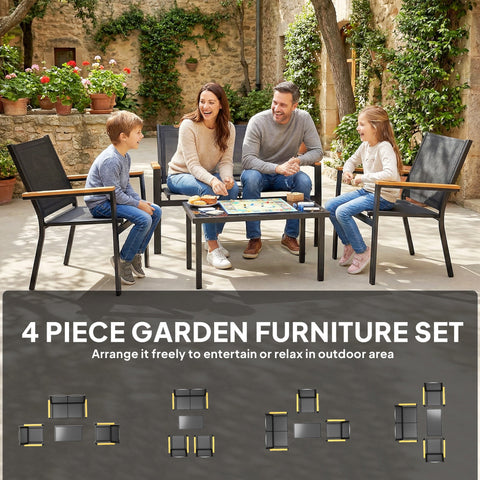 Outsunny Outdoor Sofa 4 Seater Garden Sofa Set with Loveseat 2 Chairs and Coffee Table Black