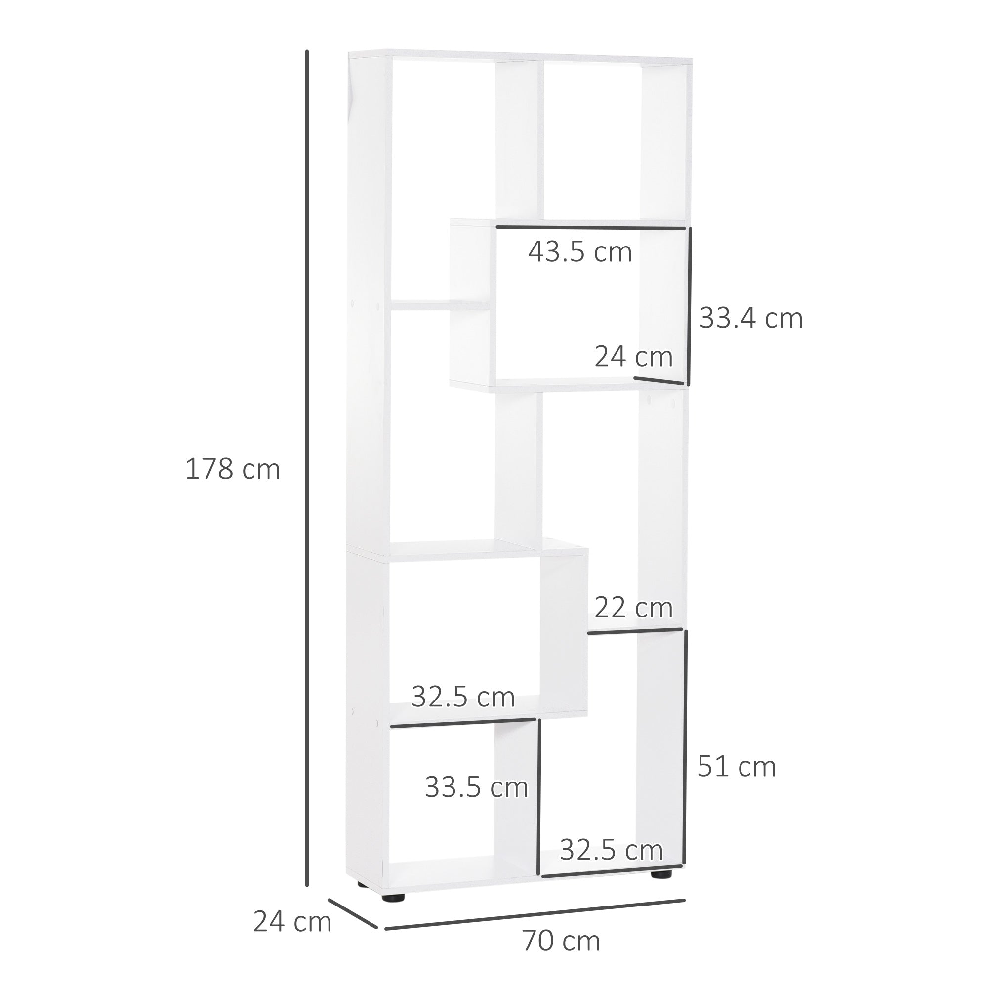 HOMCOM 8-Tier Freestanding Bookcase w/ Melamine Surface Anti-Tipping Foot Pads Home Display Storage Grid Stand Bedroom Living Room Furniture Modern Style - White