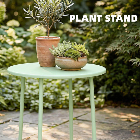 Outsunny 48 cm Round Garden Side Table, Small Metal Outdoor Garden Table with Rolled Edge, Green