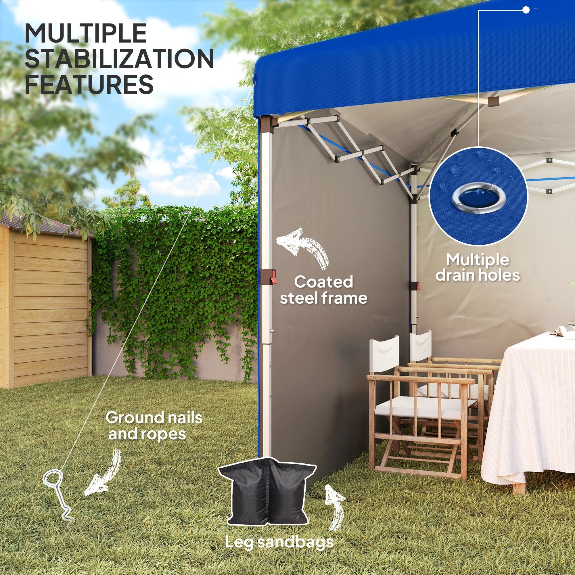 Outsunny 3 x 3 (M) Pop Up Gazebo, UPF 30+ with 2 Sidewalls, Leg Weight Bags and Wheeled Bag, Height Adjustable Party Tent Event Shelter for Garden, Patio, Blue