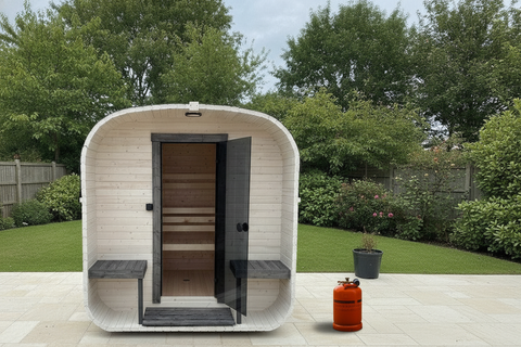 Steam & Oak Gas Cube Sauna 2.4m with Porch (Electric or Wood-Fired)