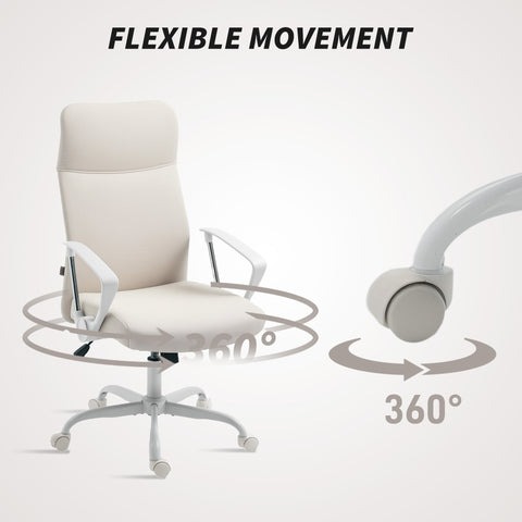 HOMCOM Fabric High Back Office Chair - Cream White