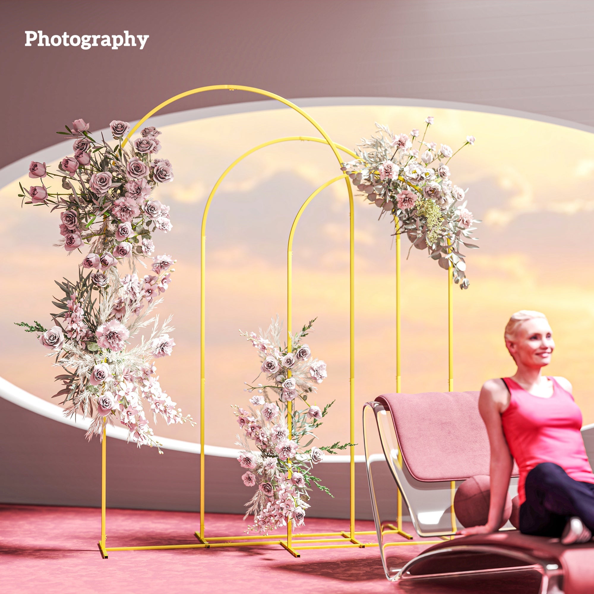 Outsunny Wedding Arch Frame Set, 2.2, 2, 1.8 m Metal Arch Backdrop Stand Set of 3, Balloon Arch Stand Set for Birthday Party, Bridal Shower, Graduation, Ceremony, Banquet Decorations, Gold Tone