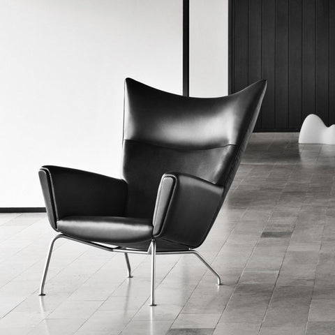 Carnaby High Back Armchair with Ottoman, Black
