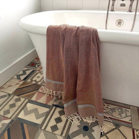 Cassis Cinnamon/Black Fringed Cotton Fouta
