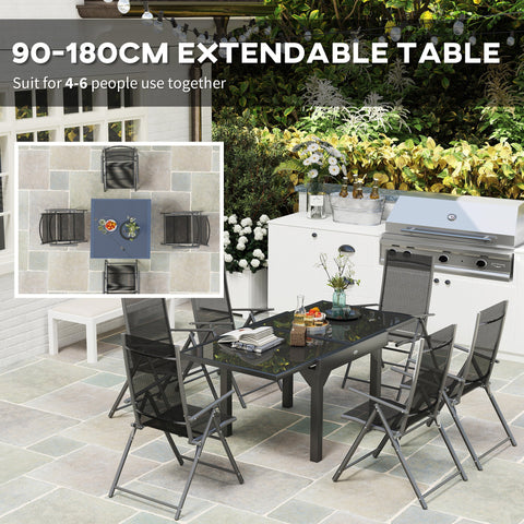 Outsunny 7 Piece Outdoor Dining Set with Extendable Table and 6 Folding Chairs for Patio, Balcony, Deck, Grey