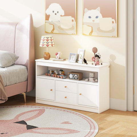 Wooden Kids Toy Children Bookshelf Storage Chest with Open Shelf-Natural