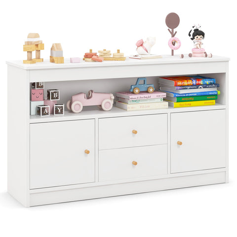Wooden Kids Toy Children Bookshelf Storage Chest with Open Shelf-Natural