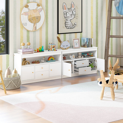 Wooden Kids Toy Children Bookshelf Storage Chest with Open Shelf-Natural