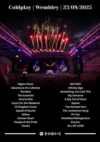 Coldplay Personalised Fireworks Setlist Poster - Coldplay Inspired Print