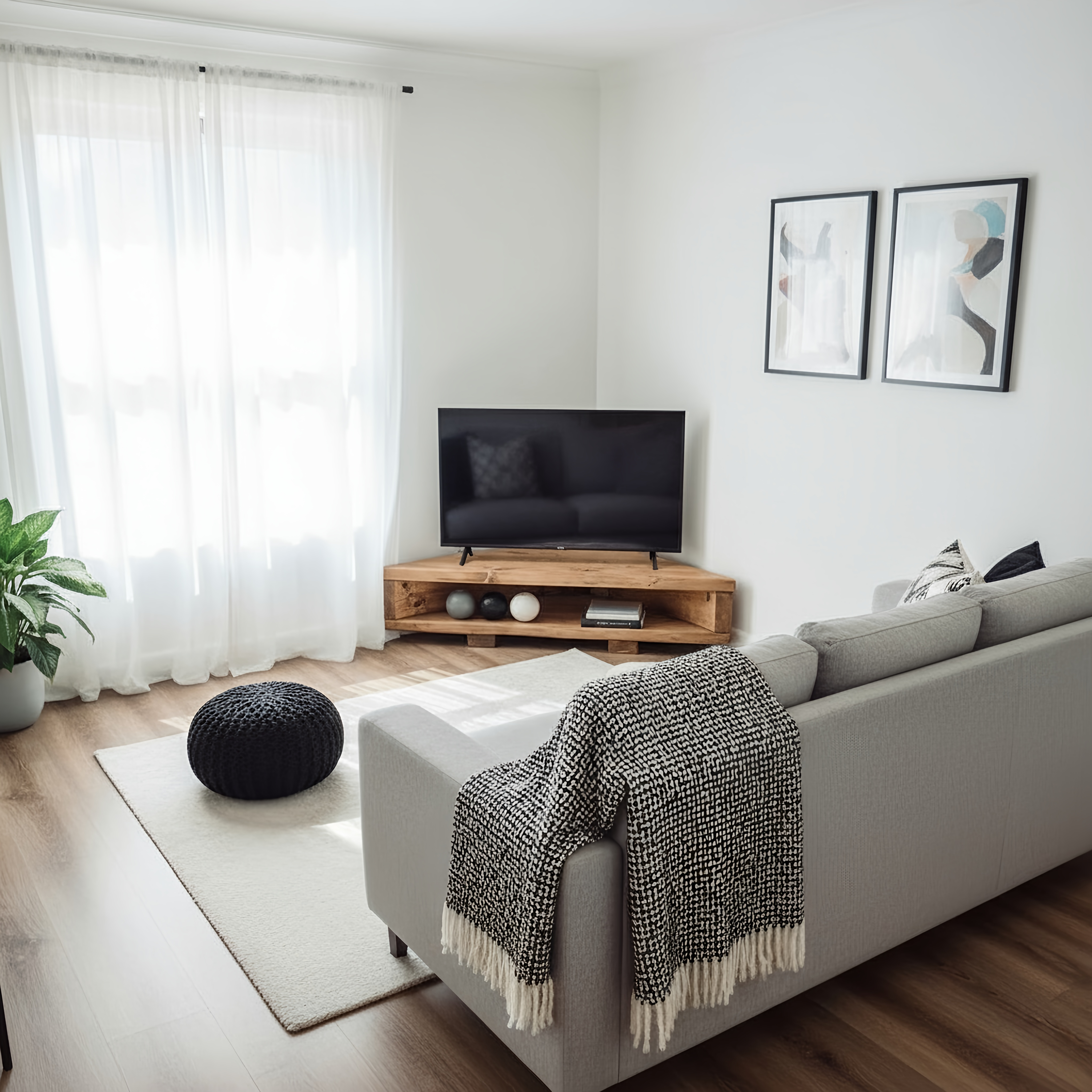 Corner Solid Wood Tv Unit / Solid Wood / Rustic