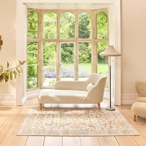 Eco-Washable Beige Rug Flowers Design