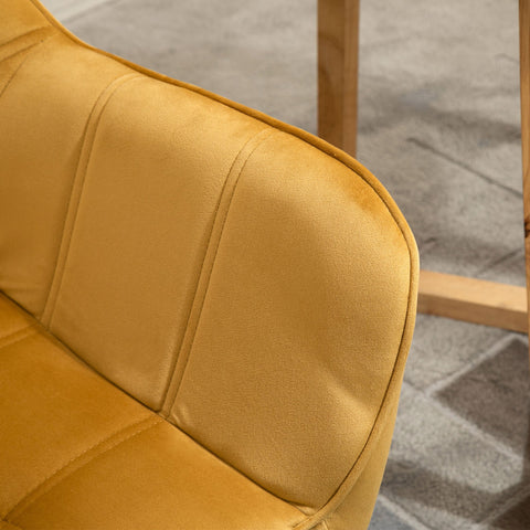 HOMCOM Armchair Accent Chair, Vanity Chair with Wide Arms, Slanted Back, Padding, Metal Frame, Wooden Legs, Home Bedroom Furniture Seating, Set of 2, Yellow