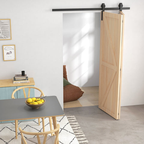 HOMCOM 5ft Bi-Folding Sliding Barn Door Hardware Kit - Black