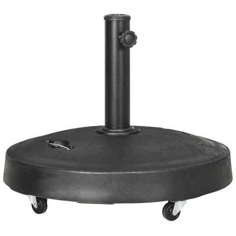 Outsunny 23.5kg Resin Garden Parasol Base with Wheels and Retractable Handles, Round Outdoor Market Umbrella Stand Weight for Poles of \'ce\'a638mm to \'ce\'a648mm, Black